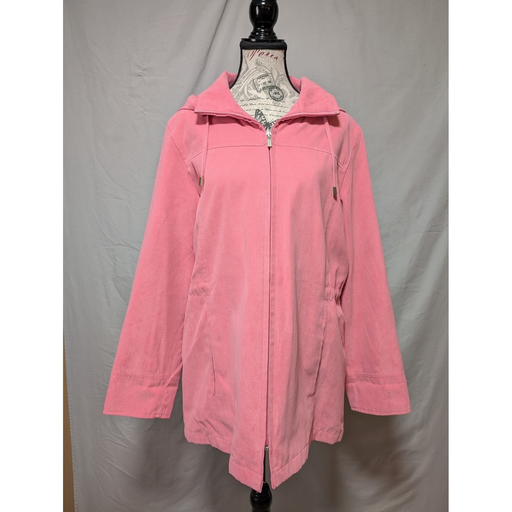 London Fog Pink Hooded Drawstring Lined Jacket Mid-Length Coat Women's Medium